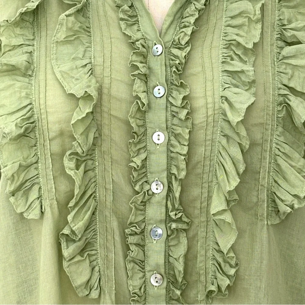 JP and Mattie Cascade Ruffle Shirt NWOT Kiwi Green Cotton Ruffles Cottagecore L